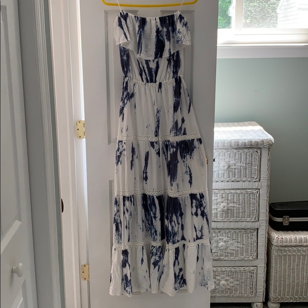 Tie dye strapless sundress.